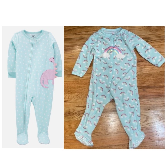 NEW 2 pieces rainbow and dinosaur fleece onesie bundle 18m - 2T - Picture 1 of 17